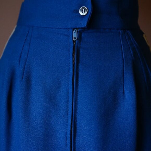 Vintage 1960s Blue Embroidered Wool Skirt Suit - Small - Picture 7 of 9